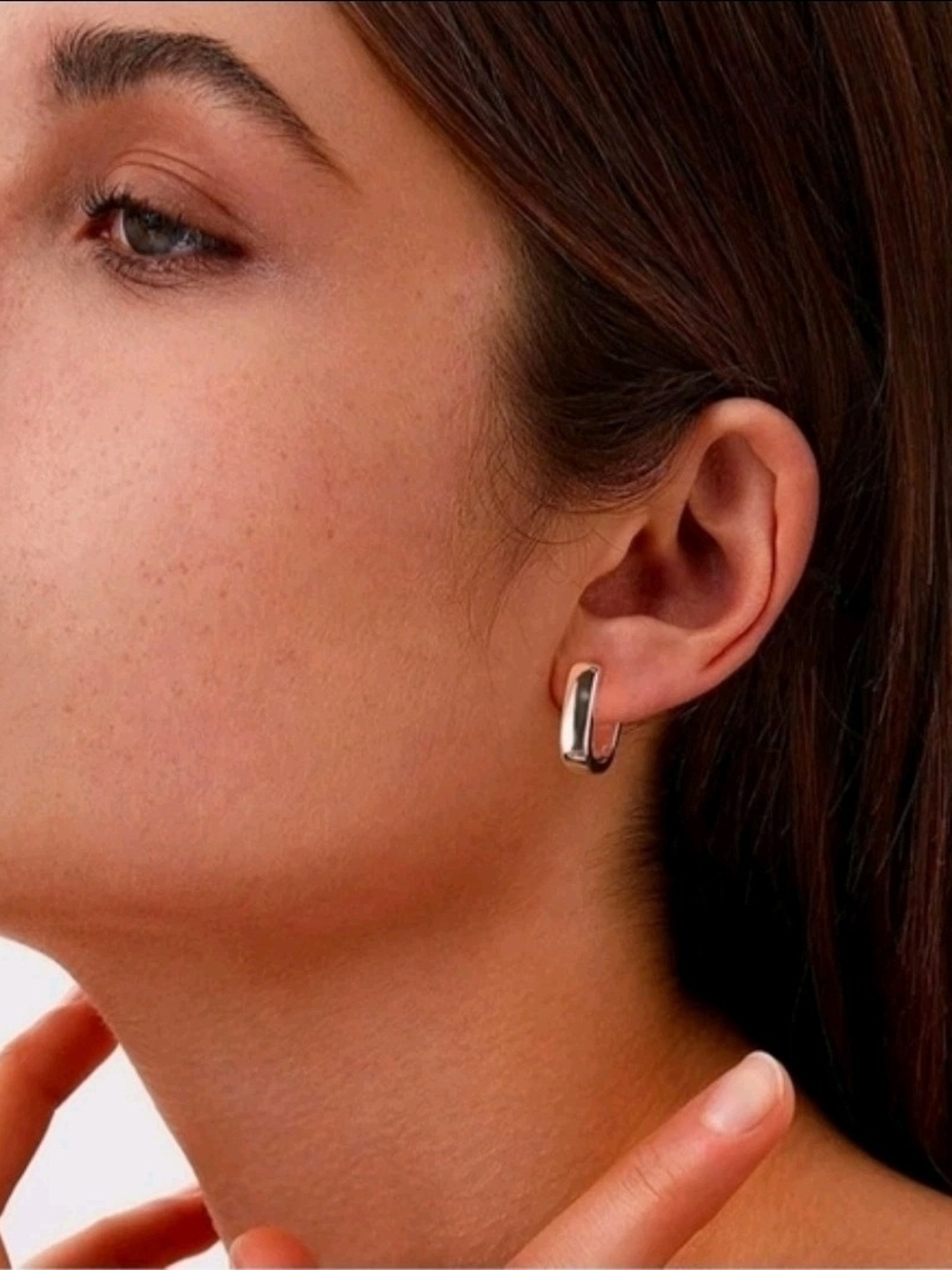 Small Geometric Square Hoop Earrings In A Polished Silver Finish- Minimalist